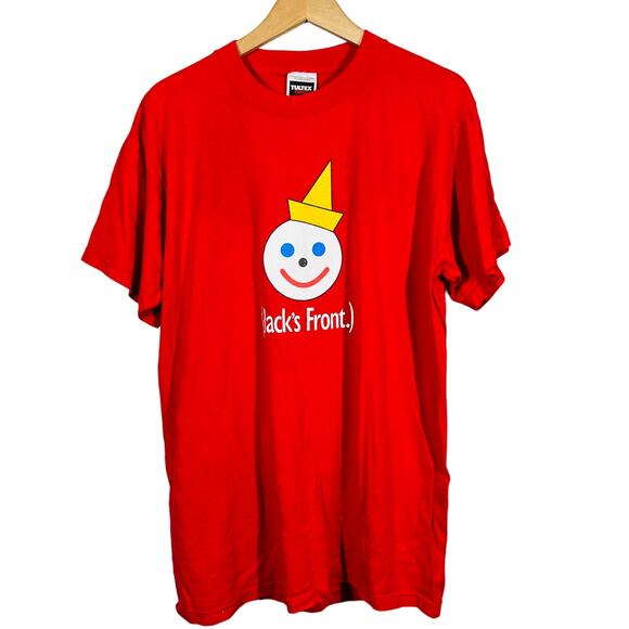 Vintage 90s Jack's Back Graphic Tee Jack in the Box Red Short Sleeve Shirt - L - Picture 1 of 4